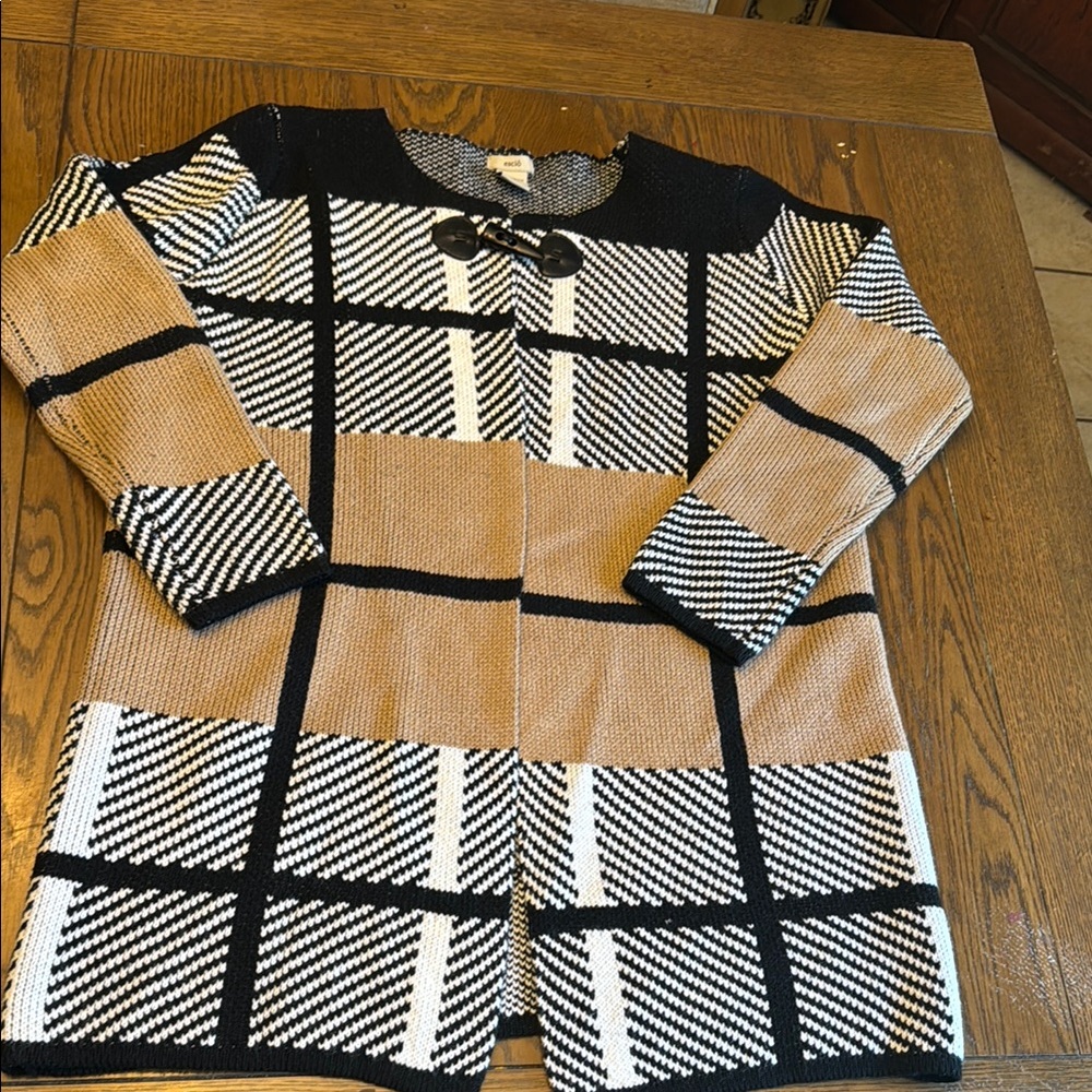 Black and Tan Geometric Cardigan Sweater